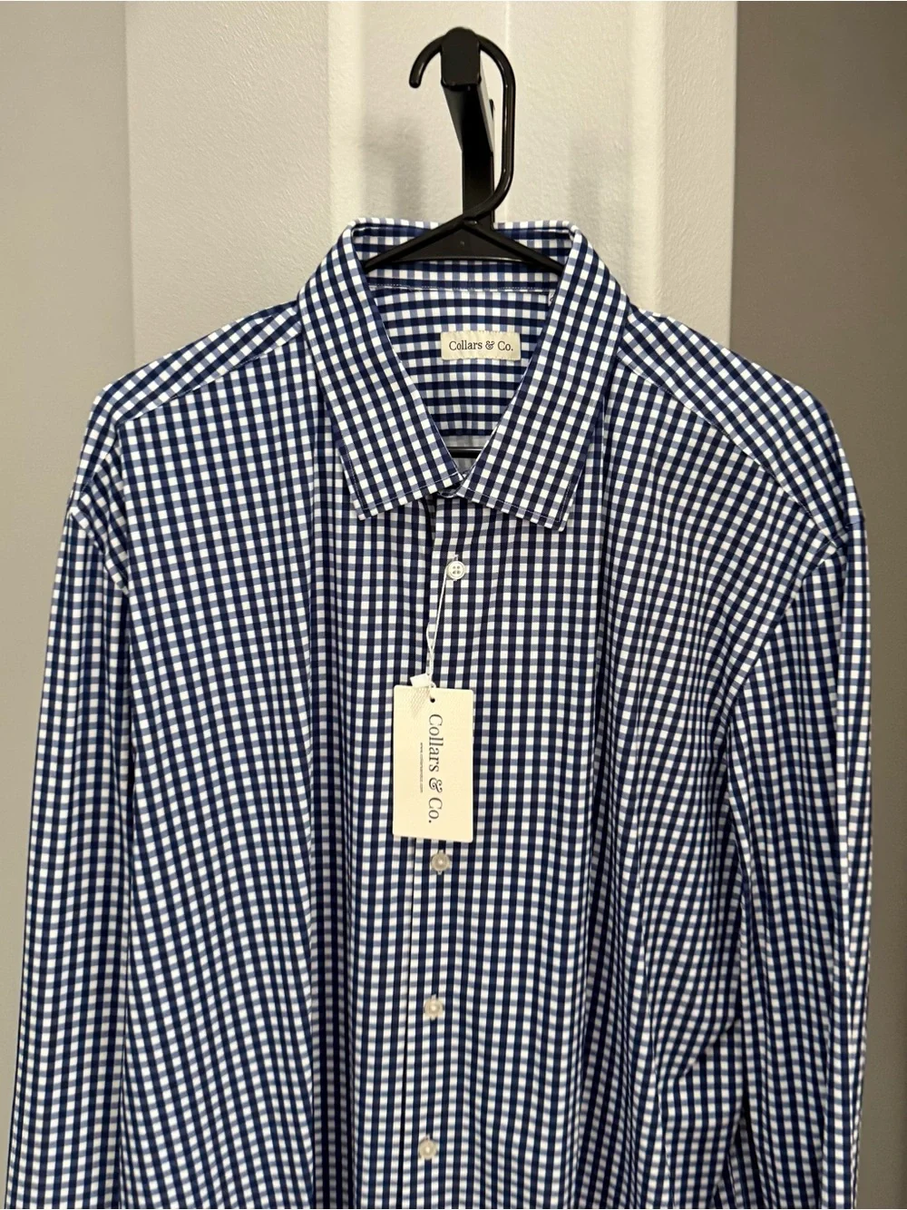 NWT Collars &Co Apex Performance Dress Shirt Navy Gingham Size 2XL Blue White
